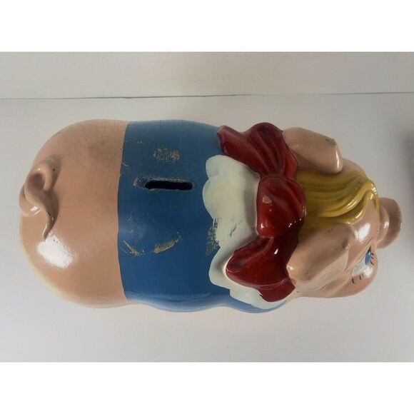 Piggy Bank VTG Molded Wood Fiber Mid Century MOD or Earlier Hand Painted 12.5" - Picture 5 of 8